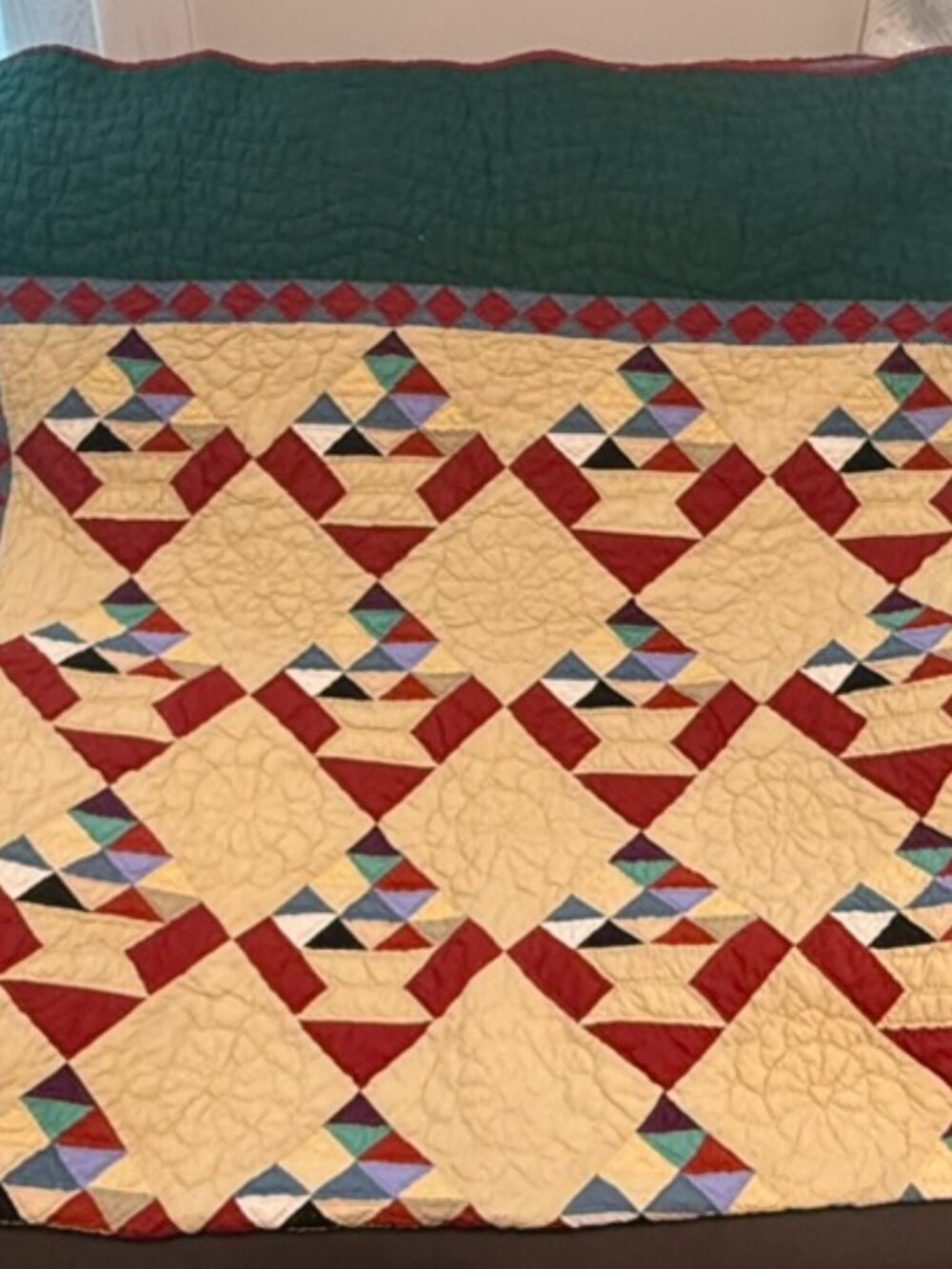VTG 1991 Judi Boisson Basket Quilt 84x120 Signed American Country Forest Green